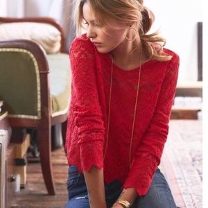 Sezane Red Daisy Lace Top NWT!